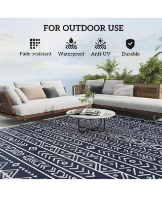 Outdoor Rug, 8' x 10' Plastic Straw, Geometric