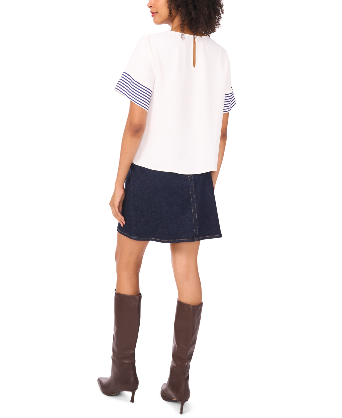 Vince Camuto Stripe Sleeve Top In White