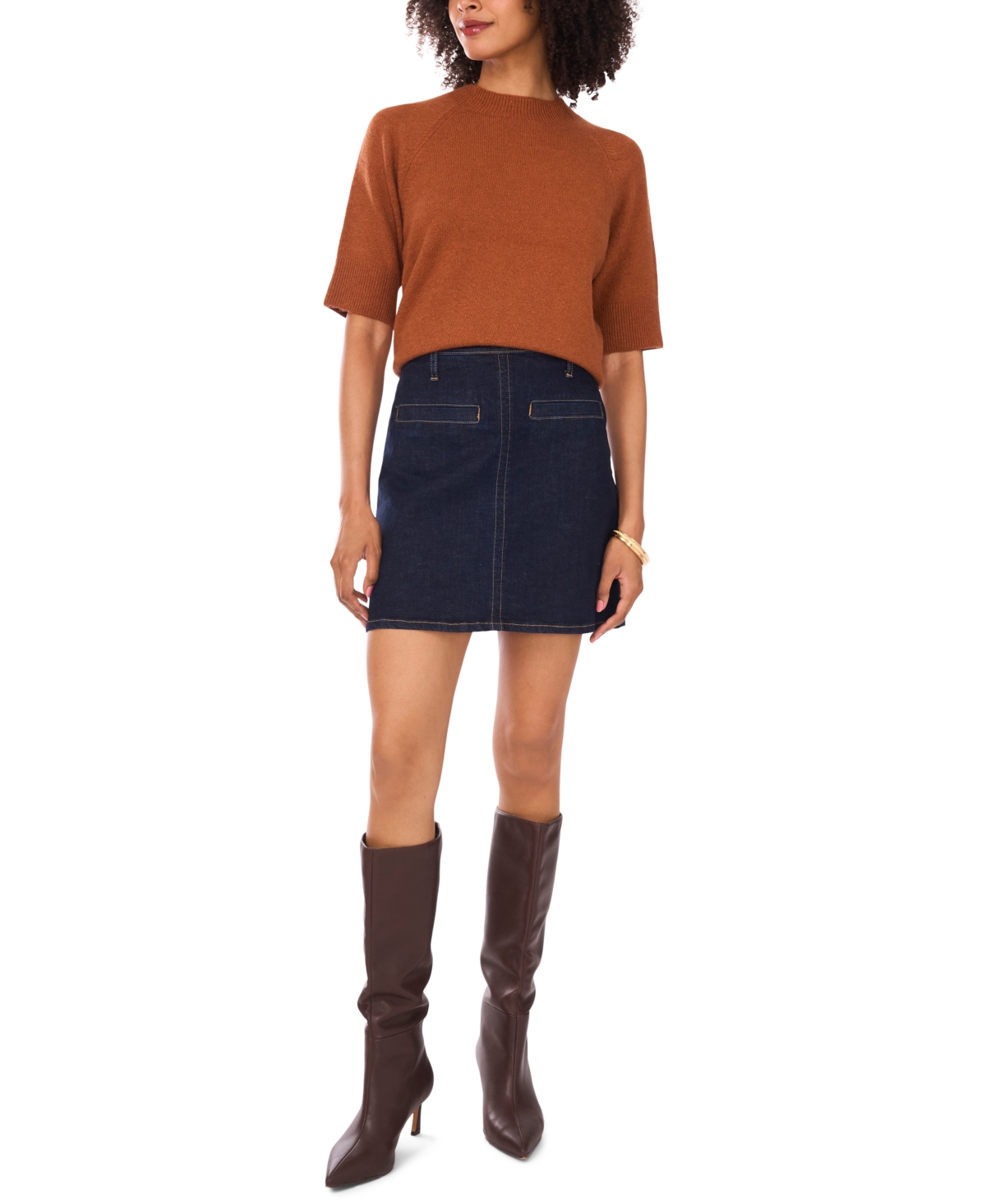 Vince Camuto Women's Cozy Mock Neck Short-sleeve Sweater In Brown