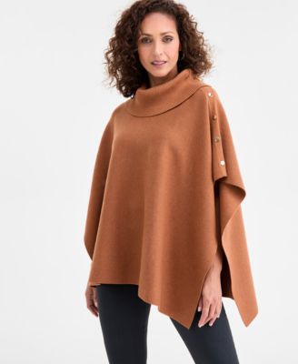 JM Collection - Women's Cowl-Neck Button-Detail Poncho