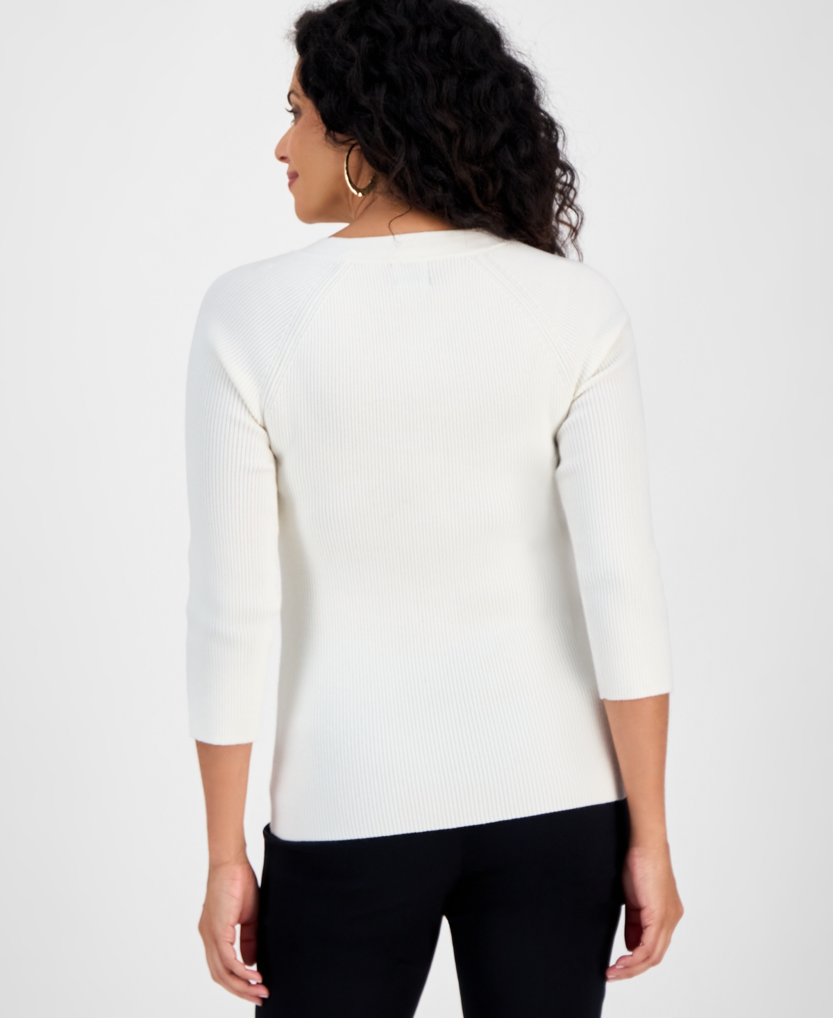 Jm Collection Women's Ribbed Lace-up Sweater, Macy's Exclusive In White