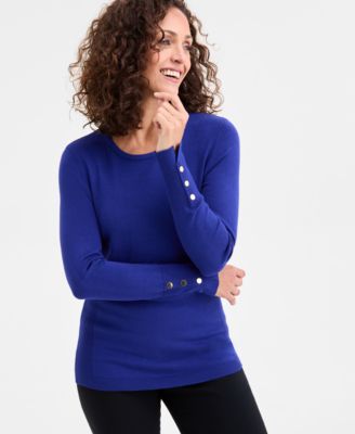 Women's Button-Sleeve Crewneck Sweater