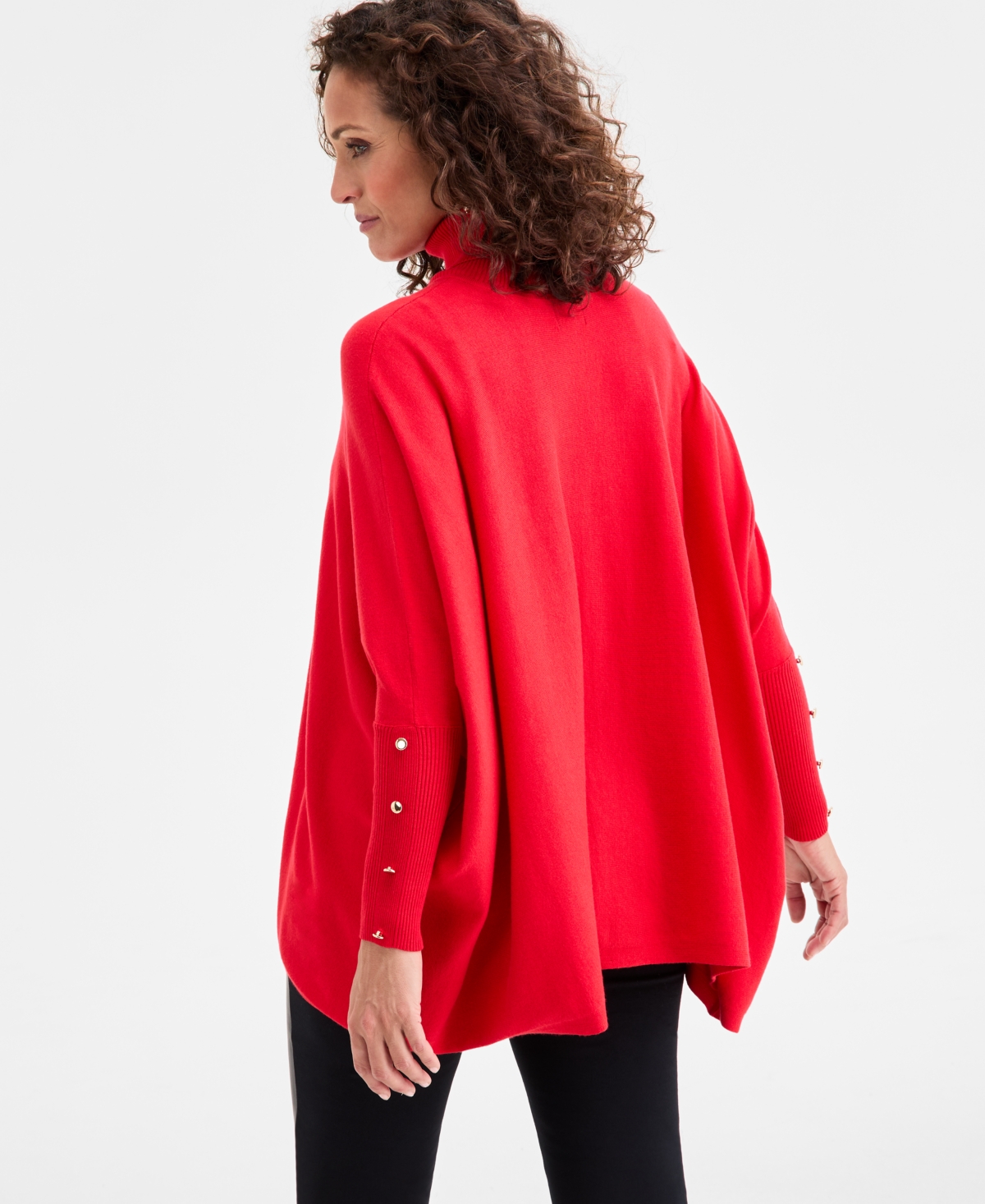 Jm Collection Women's Poncho Turtleneck Sweater, Regular & Petite, Created For Macy's In Red