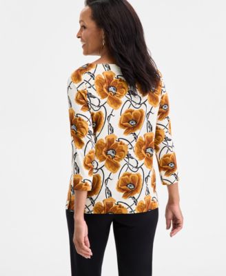 Petite Modern 3/4-Sleeve Boat-Neck Top