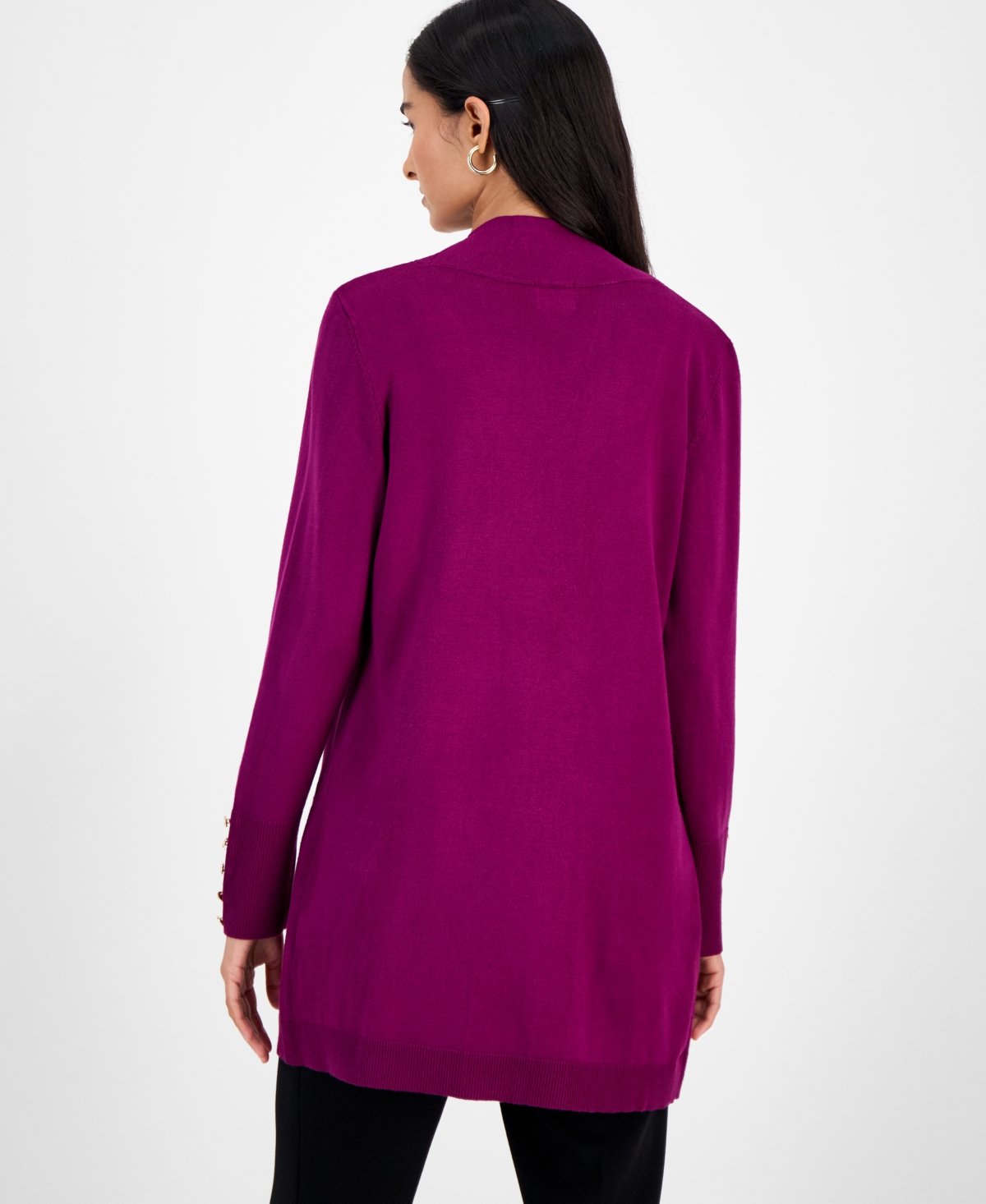 Jm Collection Women's Button-sleeve Flyaway Cardigan Sweater In Purple