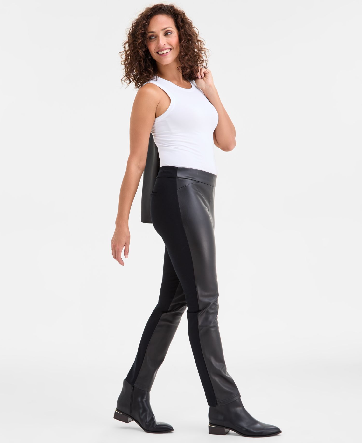 Women's Tummy-Control Faux-Leather Ponte Pants