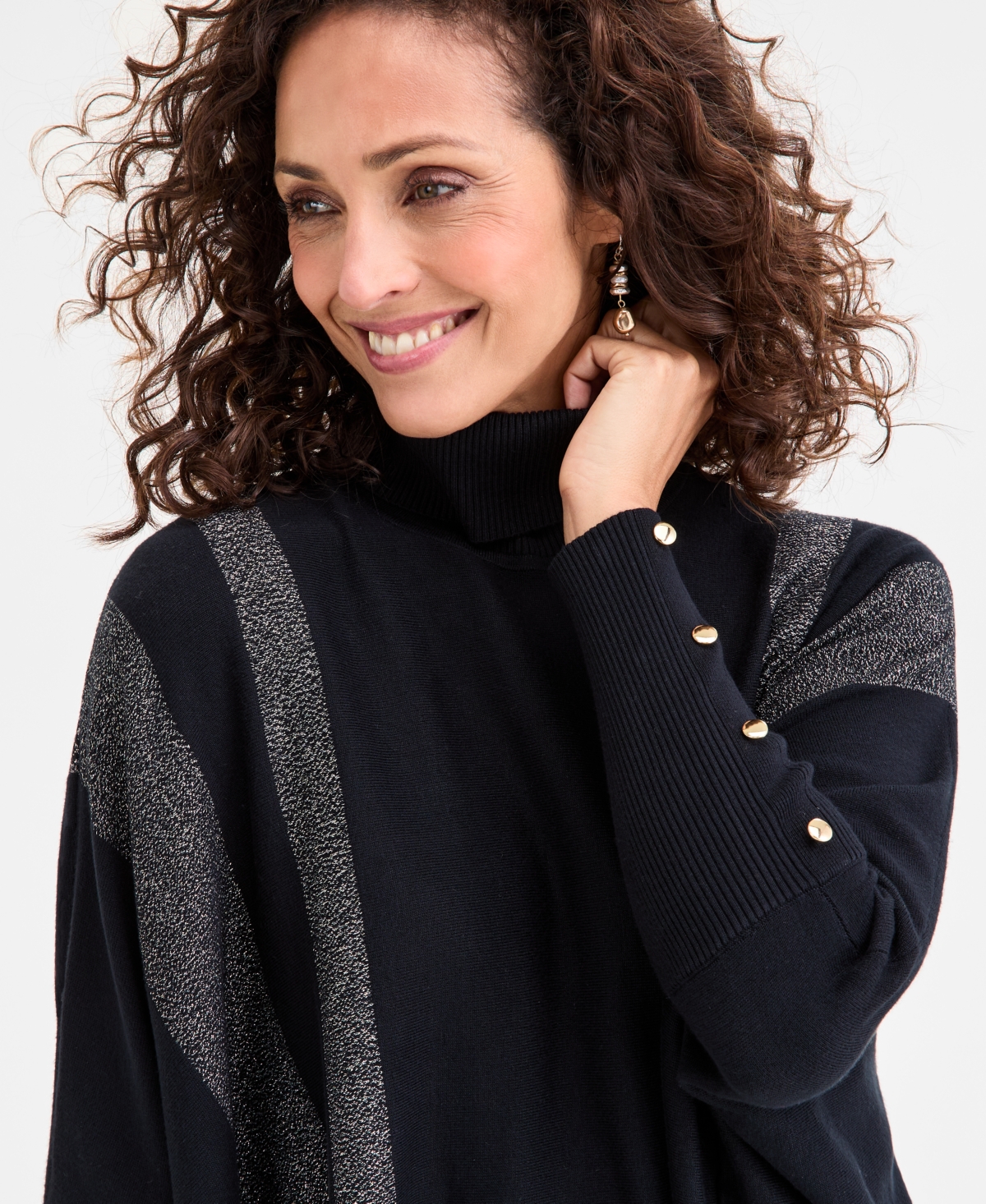 Jm Collection Women's Turtleneck Long-sleeve Poncho Sweater, Macy's Exclusive In Black