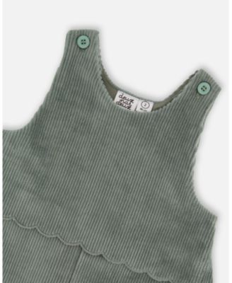 Big Girls Stretch Velour Faux-Layered Overalls Jade Green