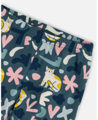 Girl Stretch Jersey Leggings Green Cat Print - Toddler|Child