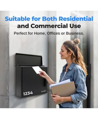 Outdoor Wall Mount Locking Mailbox Apartment Letter Organizer, Includes 2 Keys (Black)