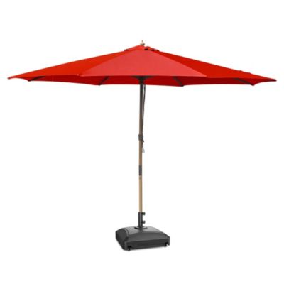 13ft XL Heavy Duty Solid Wood Outdoor Patio Umbrella with Base Parasol Wheels Stand for Bistro Market Table Garden Deck Yard Poolside Red
