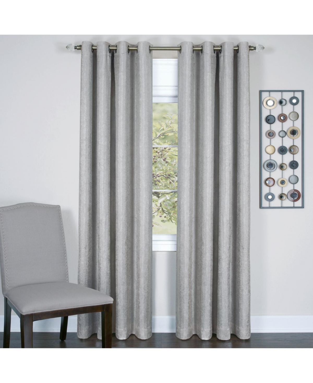 Vesper Room Darkening Grommet Top Crinkled Satin Lined Single Window Curtain Panel - 84 in. Long - Silver - White