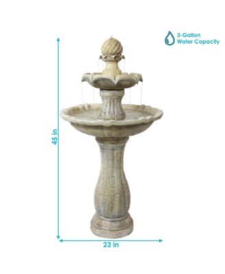 45" H Outdoor Arcade 2-Tier Solar Water Fountain with Battery Backup and LED Light