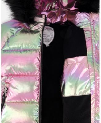 Boy Multicolor Metallic Quilted Bomber-Style Winter Coat - Child