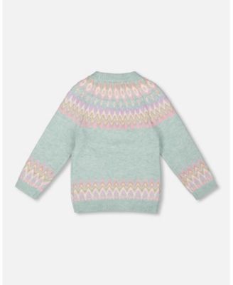 Girl Sweater with Norwegian Jacquard Turquoise Blue - Child