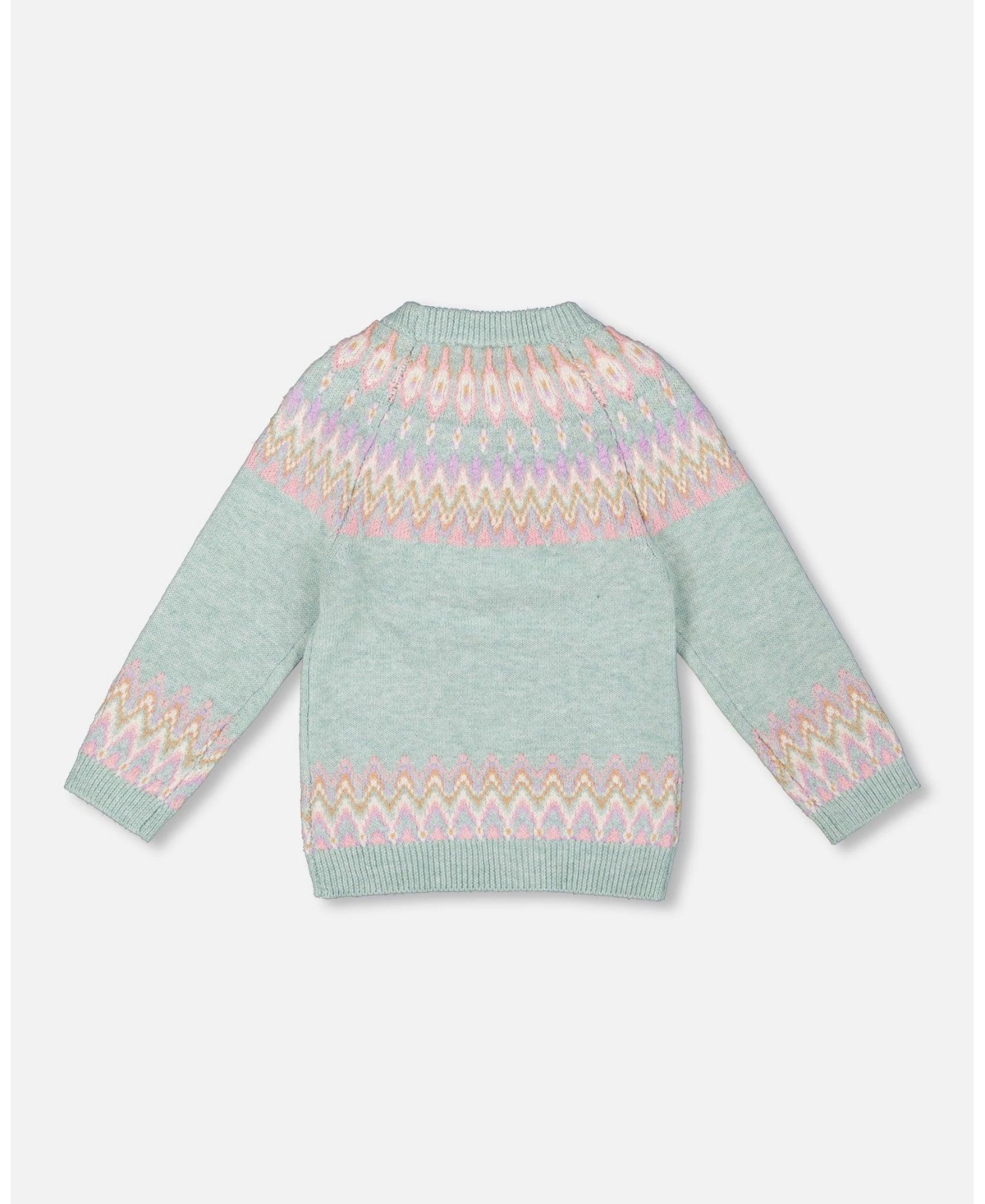 Deux par Girl Sweater with Norwegian Jacquard Turquoise Blue - Child
