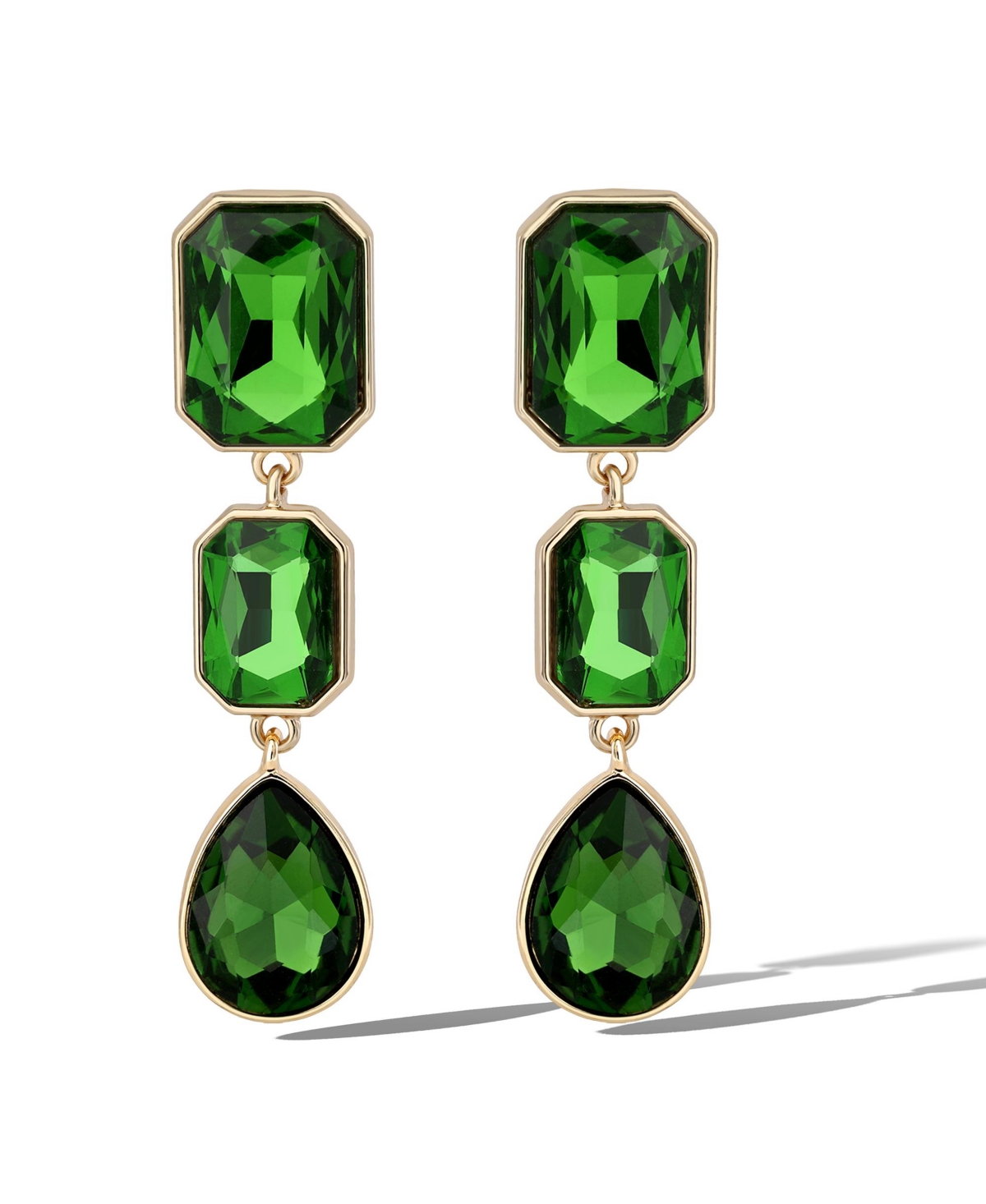 Green Crystal Drop Earrings - Green