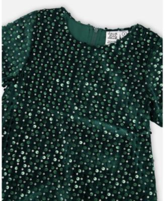 Toddler Girls Velvet Short Sleeve Dress for est Green - Toddler|Child