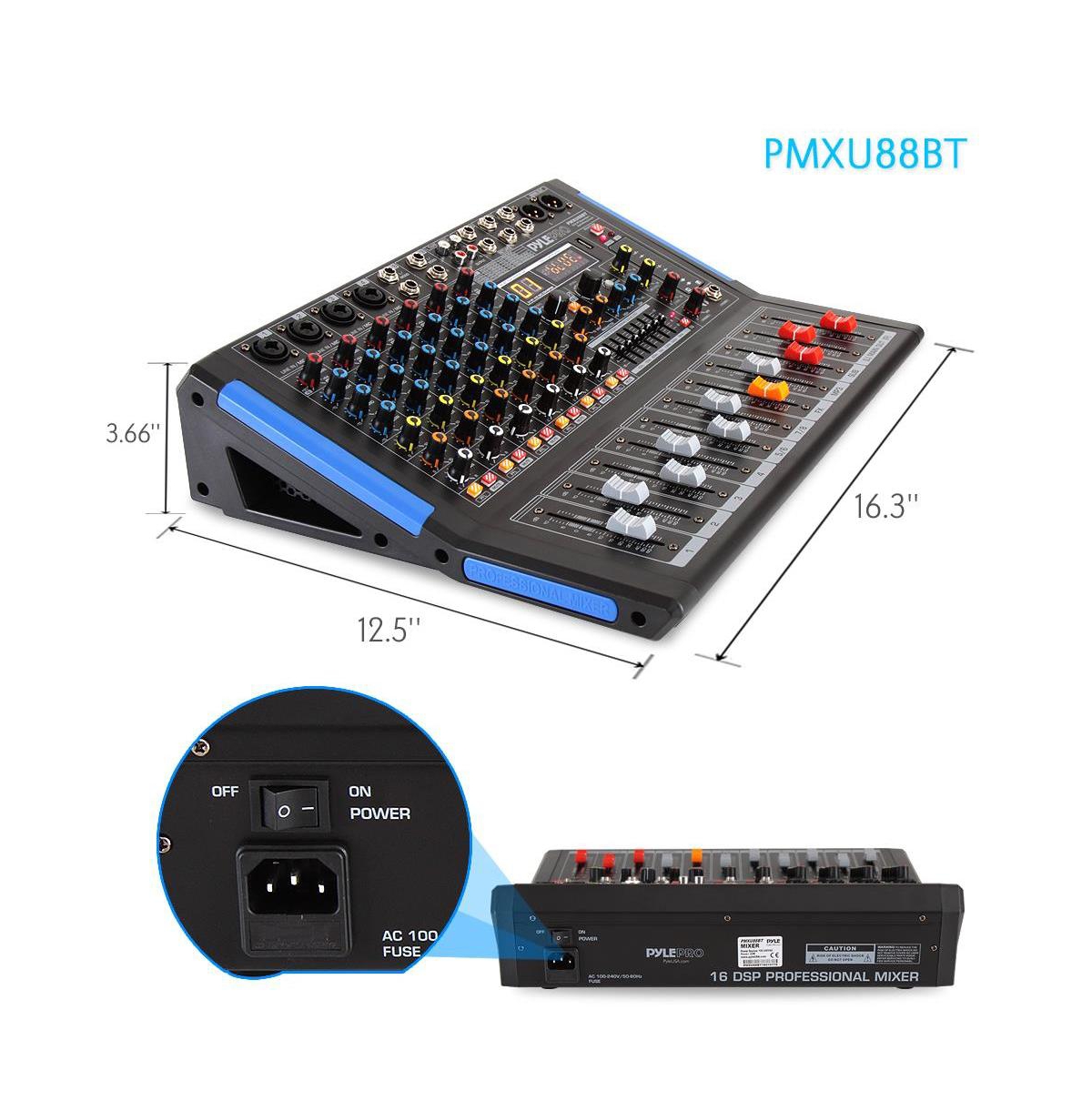 Pyle 8-Ch. Bluetooth Studio Mixer - Dj Controller Audio Mixing Console System