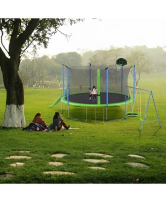 14FT Trampoline with Slide Swings Basketball Hoop & Net