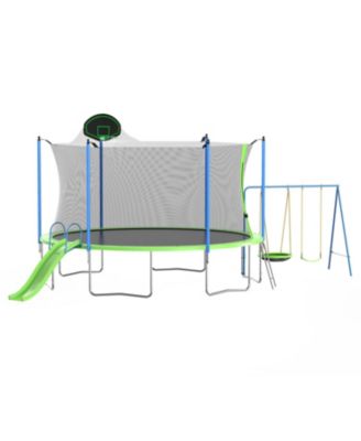14FT Trampoline with Slide Swings Basketball Hoop & Net
