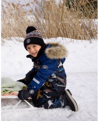 Boy Lined Knit Winter Hat with Pompom Taupe and Navy - Toddler|Child
