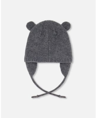 Baby Boy Lined Knit Hat with Ears Gray - Baby
