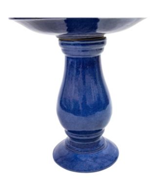 Daisy Embossed Bowl Ceramic Bird Bath with Glazed Finish - Blue - 21.5" H