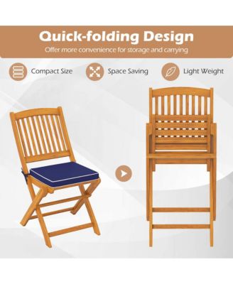 Outdoor Folding Chairs Set of 2 Acacia Wood High-Back Chair with Seat Cushions