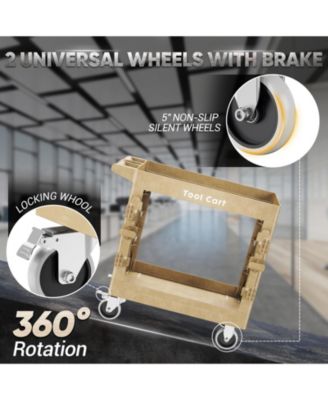 2-Tier Rolling Tool Cart with Wheels, Industrial Commercial/ Service Tool Cart, PP