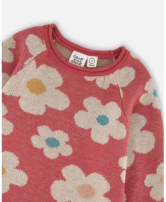 Toddler Girls Knitted Dress with Flower Jacquard Old Pink and Beige - Toddler|Child