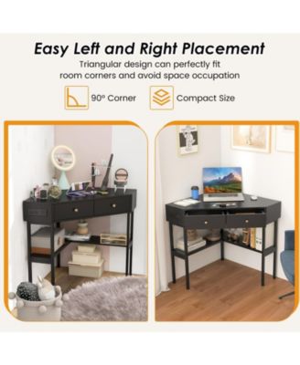 Space Saving Corner Computer Desk with 2 Large Drawers