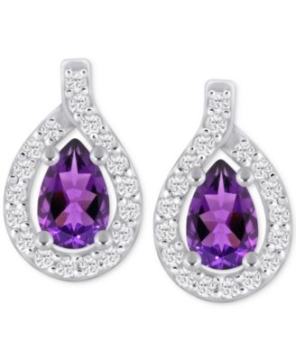 Amethyst (3/4 ct. t.w.) & Diamond (1/4 ct. t.w.) Halo Stud Earrings in 10k White Gold (Also Available in Additional Gemstones)