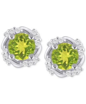 Gemstone and Diamond Framed 1/3" Stud Earrings in 14K White Gold (also in 14K Yellow Gold)