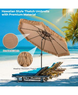 10 ft Hawaiian Style Solar Lighted Thatched Tiki Patio Umbrella