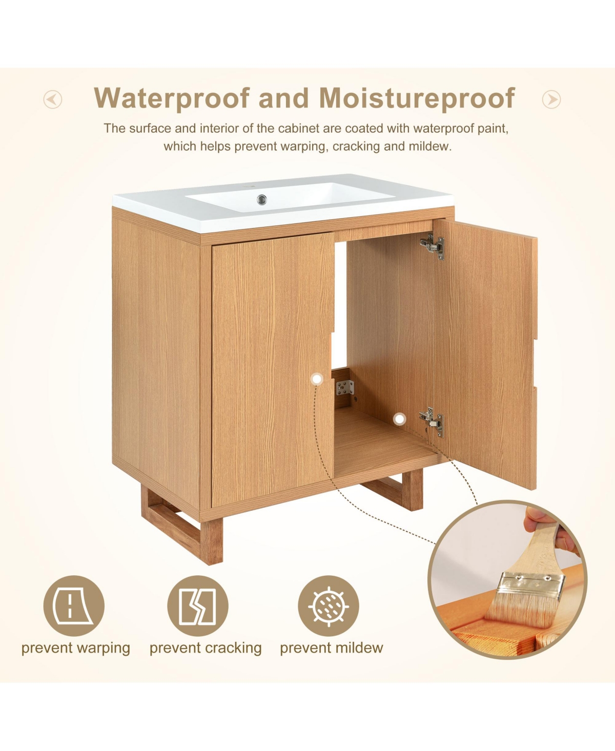 Casainc 30" Solid Wood Bathroom Vanity Set with Sink and Storage Cabinet, Durable & Elegant