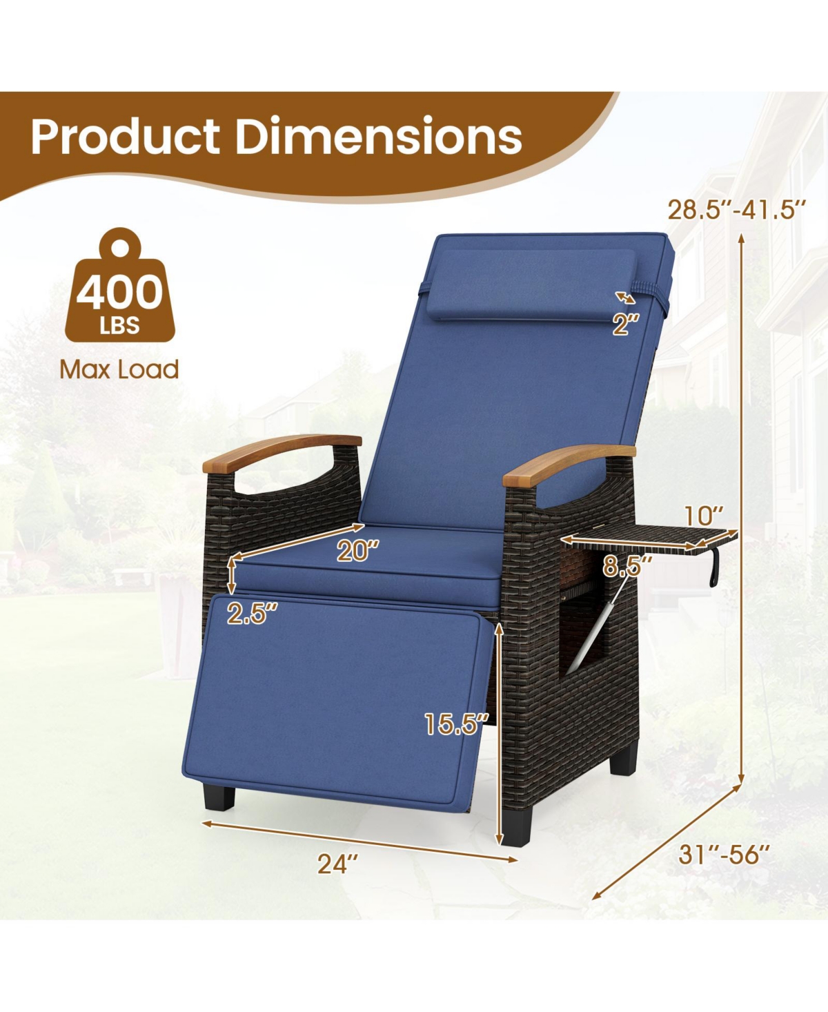 Gymax 2PCS Patio Rattan Lounge Chair Pe Wicker Recliner Chair w/ Adjustable Backrest & Footrest