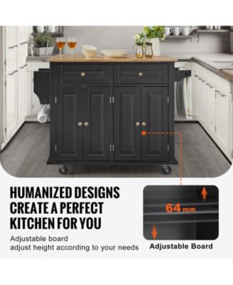 Mobile Kitchen Cart with Solid Wood Top, Storage Cabinet, Spice and Towel Rack