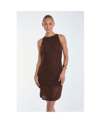 Womens Seraphina Sequin Crochet Dress - Espresso