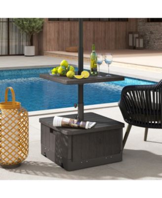 Patio 175lbs Fillable Umbrella Base w/ Table Tray Wheeled 3-in-1 Stand Outdoor