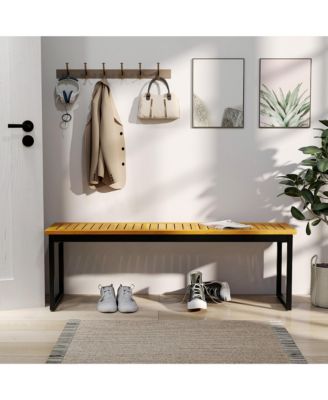 2PCS 51'' Wooden Outdoor Bench Patio Dining Bench w/Acacia Wood Seat