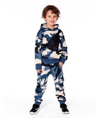 Toddler Boys Hooded Fleece Sweatshirt with Crossbody Bag Blue Camouflage - Toddler|Child