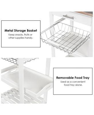 Kitchen Island Cart with Stainless Steel Tabletop and Basket