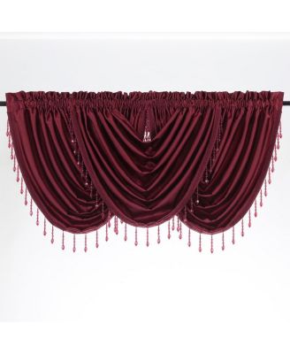 Ultra Lux Faux Silk Regency Crinkle Rod Pocket Semi Sheer Crystal Beaded Window Valance