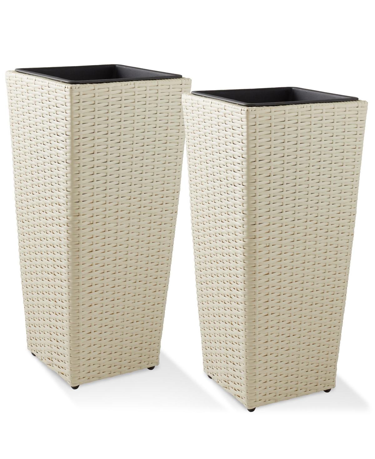 (Set of 2) All-Weather Outdoor Planters with Liners - White, Tall Tapered Plant Boxes with Flower Pots for Front Porch, Patio, Garden - Whit