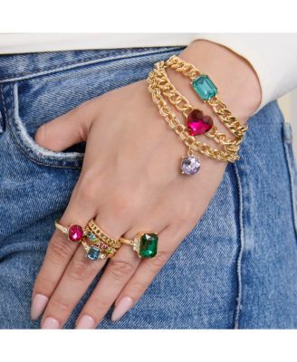 3-Piece Chunky Gemstone Chain Bracelet Set