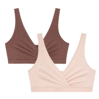 Maternity Motherhood Cotton Wrap Front Nursing Sleep Bralette, 2-Pack