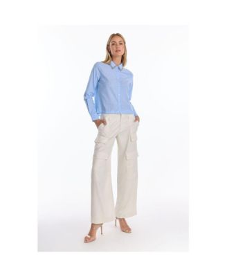 Women's Josefina Crystal Button Up - Blue Stripe