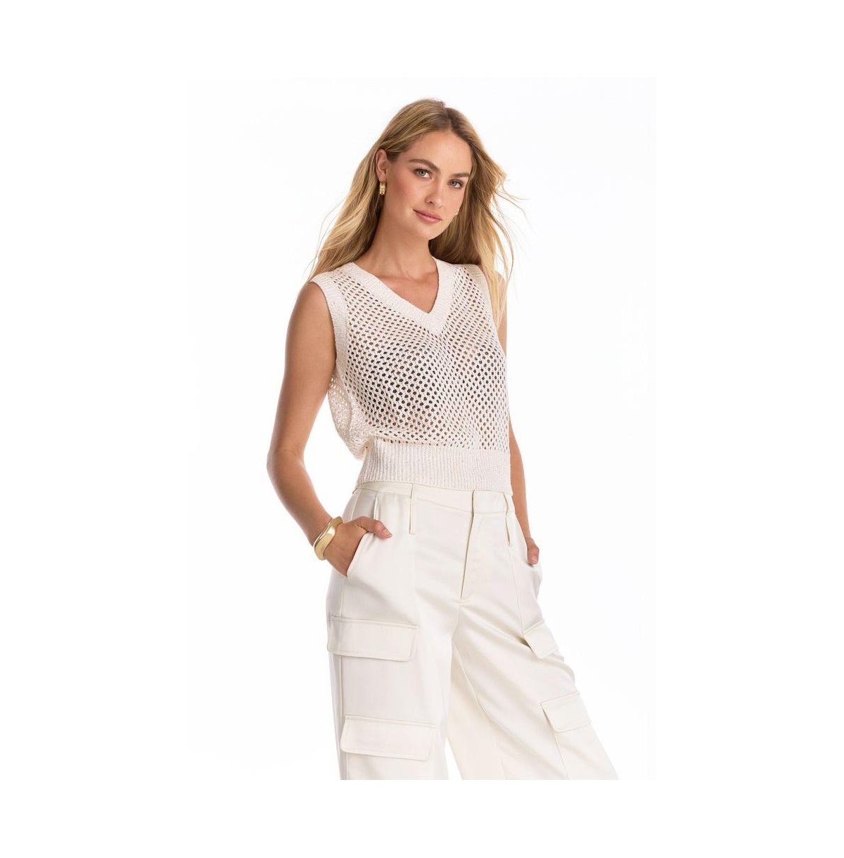 Women's Addison Sequin Crochet Top - Pearl - Pearl