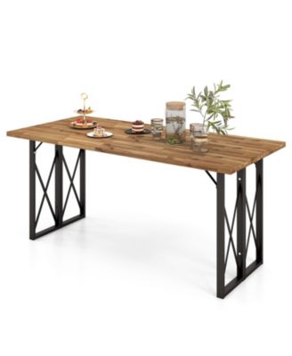67'' Heavy-Duty Rectangle Table Acacia Wood Dining Table w/ Umbrella Hole Patio